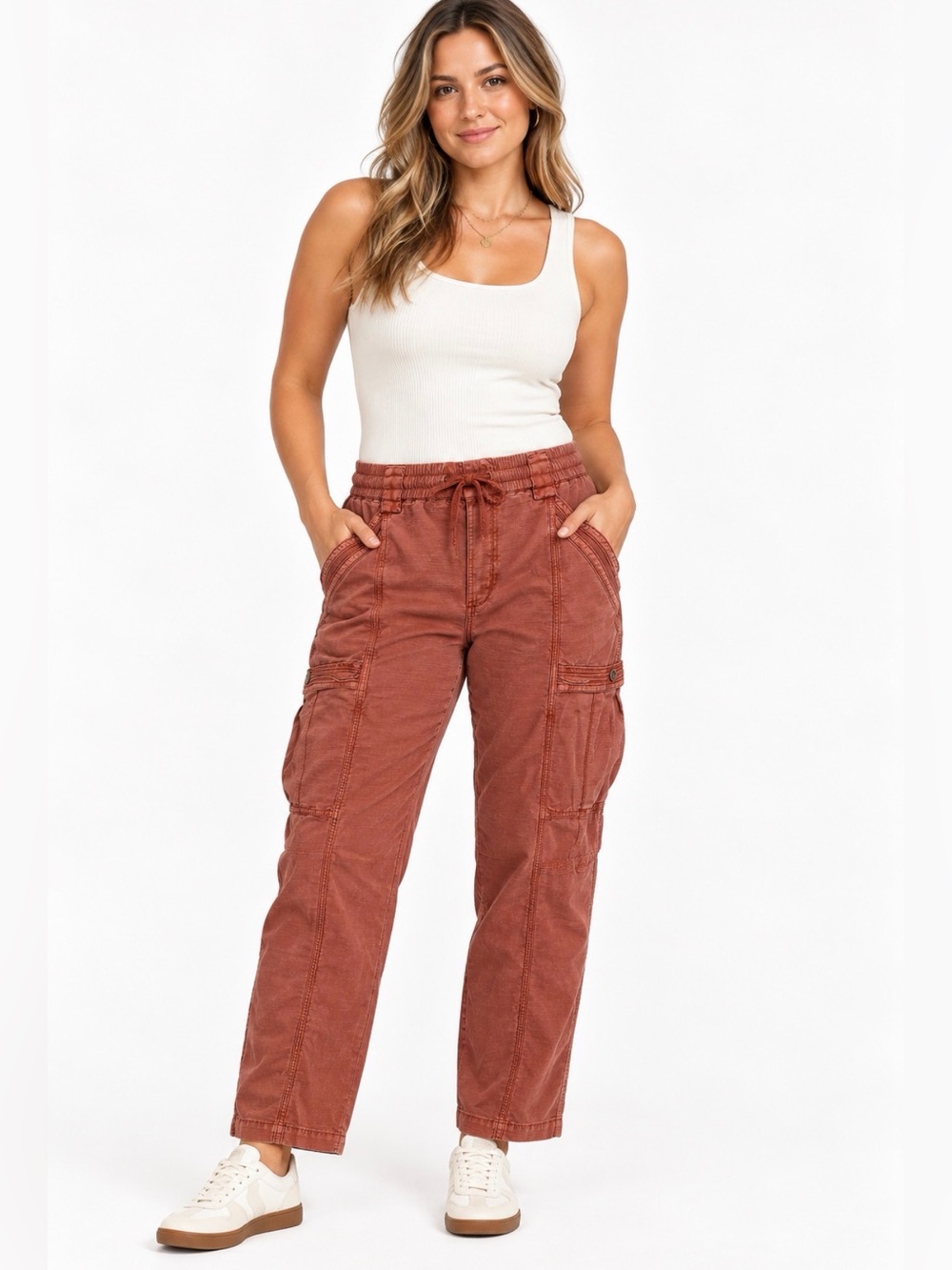 Anthropologie Rust Utility Cargo Pants Drawstring Size 29